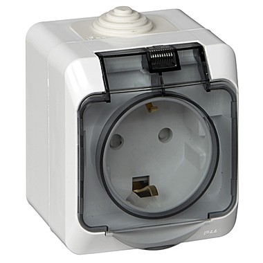 Этюд блок розетка 1 местная ОУ белая(пласт.осн.земля шторки крышка)Schneider