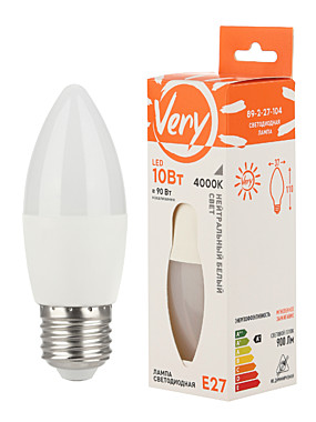 Лампа светодиодная свеча CN, 10Вт, 4000К, E27,