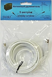 Кабель антенный удлинитель 3c2v 5м бел. (шт.TV - шт.TV)