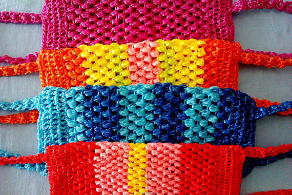 Мочалка вязанная Широкая Полосатая