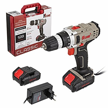 Дрель шуруповерт NUMBER ONE CD12/2.0-3 CLASSIC, от аккумулятора, 12В, 22Нм, 2 АКБ