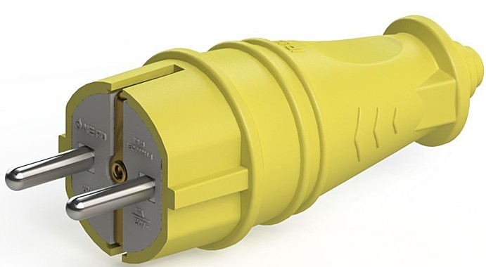 Вилка прямая 2Р+2РЕ жёлтая 16А IP44 NE-AD