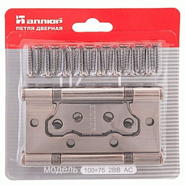 Петля накладная Аллюр 100х75х2,5мм без врезки медь блистер 2шт