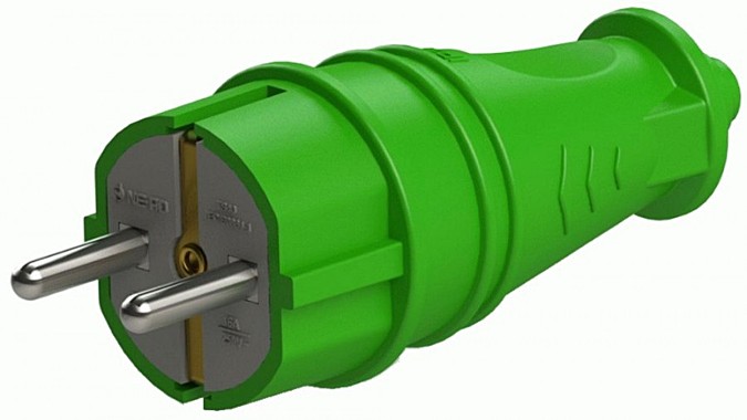 Вилка прямая 2Р+2РЕ зелёная 16А IP44 NE-AD