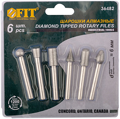Шарошки усил.сталь с алмазным напылением,d6,6шт