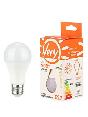 Лампа светодиодная груша A60, 20Вт, 3000К, E27