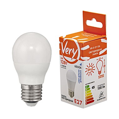 Лампа светодиодная шар GL45,12Вт, 6500К, E27