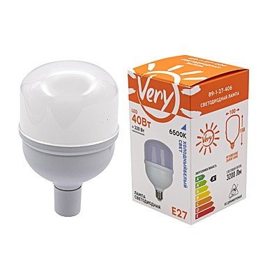 Лампа светодиодная высокомощная, 40Вт, 6500К, E27, 100х158