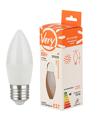 Лампа светодиодная свеча CN, 8Вт, 3000К, E27