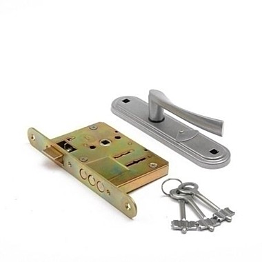 Замок врезной сувальдный Зенит ЗВ9-4-2 с защёлкой в комплекте с ручкой (цвет бриллиант) 3 ключей (Ze