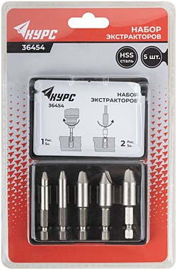 Экстракторы для болтов и шпилек усиленные, HSS сталь, 5 шт. КУРС 36454