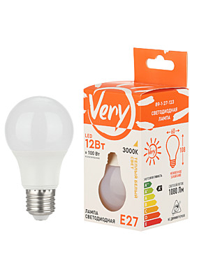 Лампа светодиодная груша A60, 12Вт, 3000К, E27