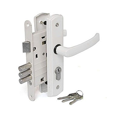 Замок врезной ЗВ-4-1-8, англ. ключ, 3 ригеля, белый 