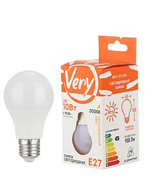 Лампа светодиодная груша A60, 10Вт, 3000К, E27