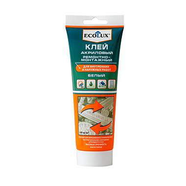 Клей акриловый ремонтно-монтажный Ecolux, 200 мл, белый