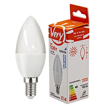 Лампа светодиодная свеча CN, 10Вт, 6500К, E14