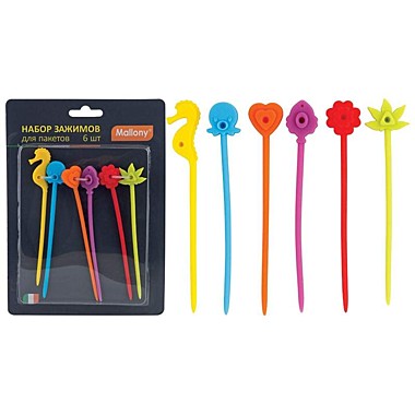Зажим для пакетов 12,5см, 6шт/уп.Mallon