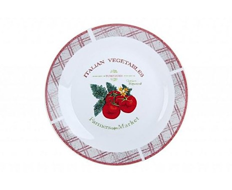 Тарелка десертная Итальянские овощи, с рисунком, фарфор, белый, розовый, 20 см