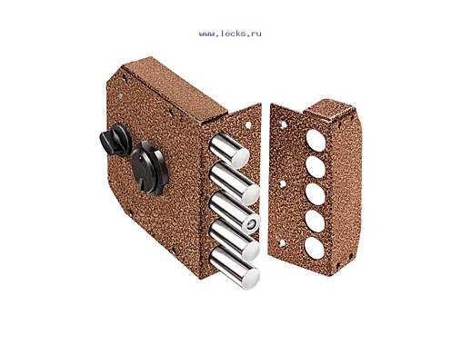  Замок накладной Гранит 1.06.61.МА никель, сув., 4 риг., задв. с защ. шторкой, медный антик