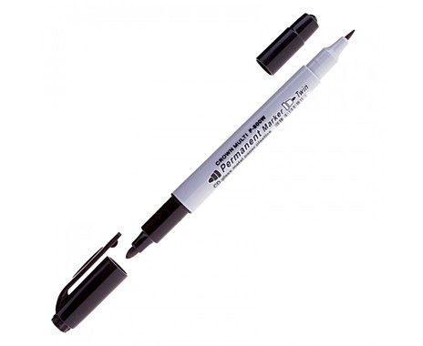 Маркер перманентный двухсторонний Crown черный, пулевидный, 2мм/1мм