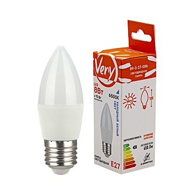 Лампа светодиодная свеча CN, 8Вт, 6500К, E27