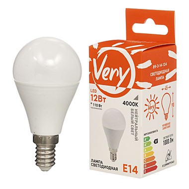 Лампа светодиодная шар GL45,12Вт, 4000К, E14