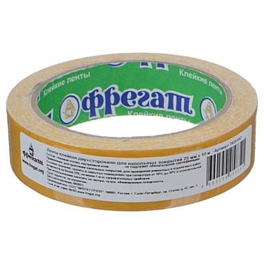 Клейкая лента 25 мм, двухсторонняя, основа тканевая, 10 м, Фрегат