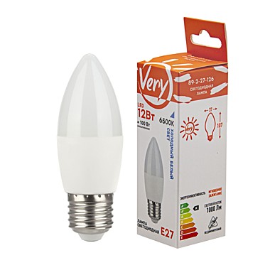 Лампа светодиодная свеча CN, 12Вт, 6500К, E27