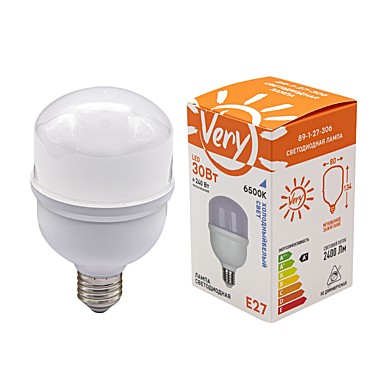 Лампа светодиодная высокомощная, 30Вт, 6500К, E27, 80х134