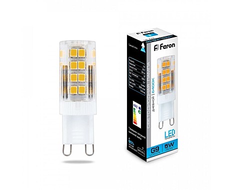 Лампа Feron G9 230V 5W(500lm) 6400K 6K 