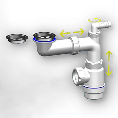 Сифон мини 1 1/2*40 телескоп. с нерж. выпуском 63мм и отводом