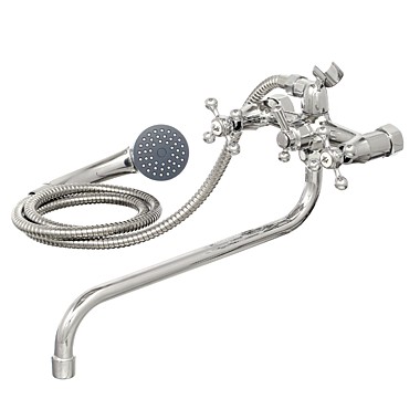 Смеситель латунь,двухвент. для ванны,лейка, шланг, латун.кран-букса, круг.гус.38см, D220-65