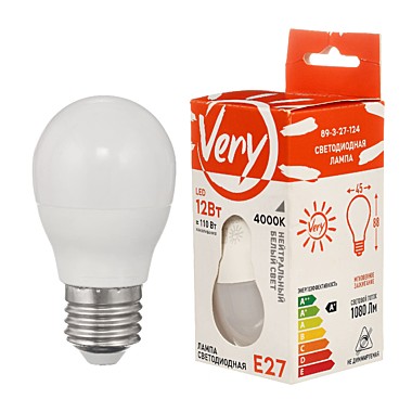 Лампа светодиодная шар GL45, 12Вт, 4000К, E27