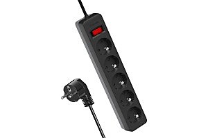 КОСМОС сетевой фильтр ПВС 3х0.75 5 роз. 3 м 10А чёрный, земля, выкл.