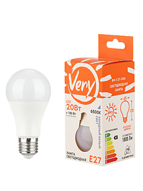 Лампа светодиодная груша A60 20Вт, 6500К, E27