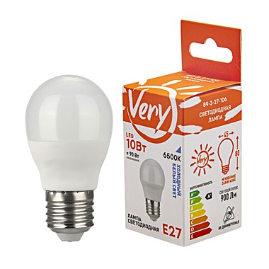 Лампа светодиодная шар GL45,10Вт, 6500К, E27