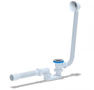 Сифон для ванны АНИ 1 1/2*40 с вып. и перелив.плоский,клик-клак,с гиб.трубой 40/50 (сетка)