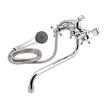 Смеситель ECO двухвент. для ванны,лейка, шланг, латун.кран-букса, круг.гус., B22-351