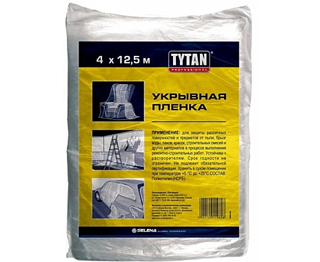 Укрывная пленка строительная защитная 4*12,5м, 7 мкм, ПНД, прозрачная TYTAN